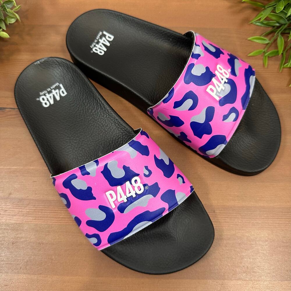 P448 Women's Leopard Print Super Water Resistance Slide Sandals Size 38 US 7.5